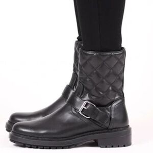 Aquatalia LEVA Quilted Leather Moto Boots Black Leather 7.5